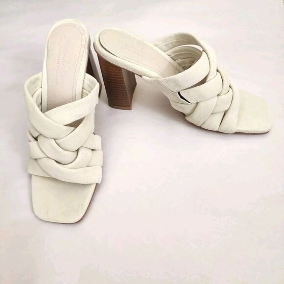 Journee Collection 9.5 Suede Leather Off White Block Heel Mule Sandals - Picture 11 of 11